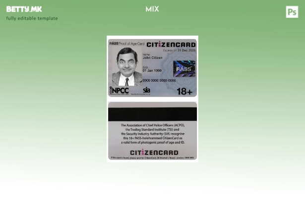 Модерен стил Обединетото Кралство Pass CitizenCard (картичка за доказ за возраст